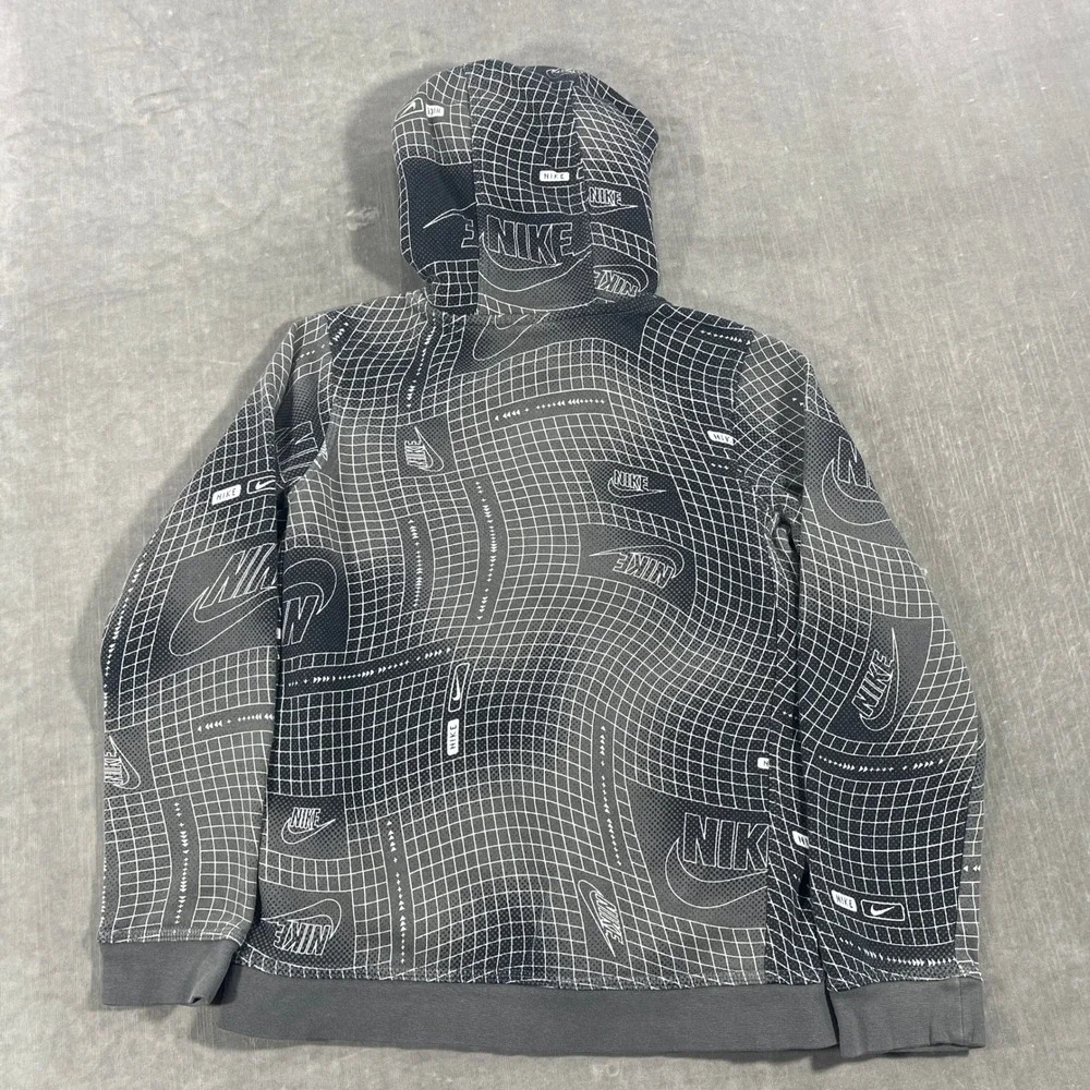 Nike Kids Large Black White Graphic Grid Pullover Hoodie‎